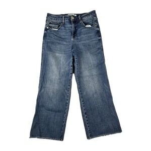 Judy Blue Jeans Womens Size 7/28 Wide Leg Cropped Mid‎ Rise Raw Hem Blue Denim